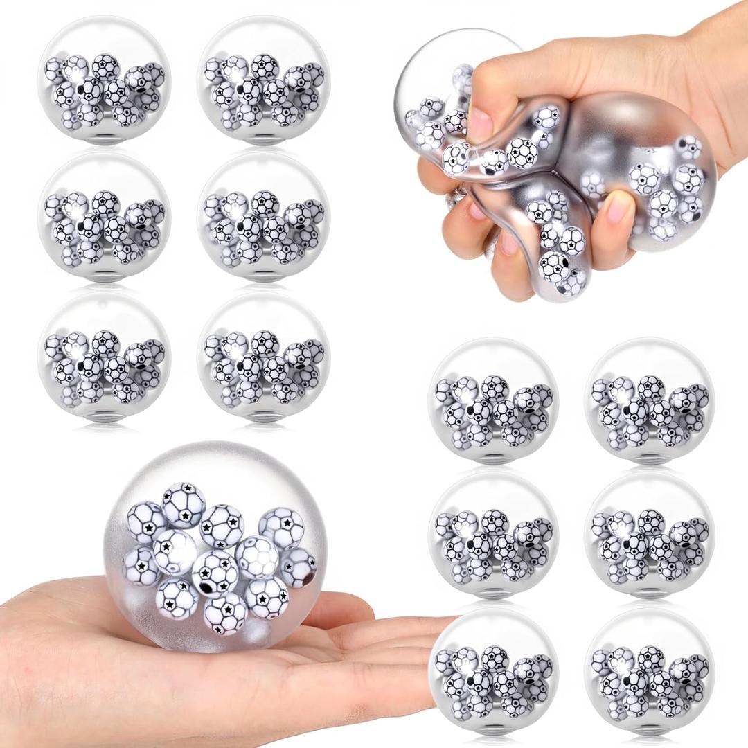 Shappy 12 Pcs Soccer Stress Relief Balls 2.36 Inch Acrylic Beads Fidget Stress Ball Sensory Toy Bulk Toy for Adults Asmr Therapy Toys for Gifts, Soccer Party Favors Fidget Anxiety Anger (Black, White)