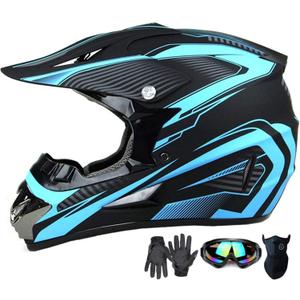 Motocross Helmet,Adult &Youth Trend Full Face,ATV Motorcycle,Dirt Bike Downhill Off-Road Mountain Bike Helmet,DOT Certified,4-Piece Set (Blue, L)