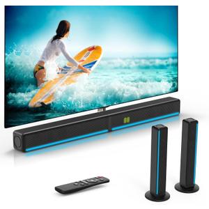 GEOYEAO 2.2 CH Detachable Sound Bar with Built-in Dual Subwoofer, 180W RGB Bluetooth Soundbar for TV, Support HDMI ARC/Optical/AUX, Surround Speaker System for Gaming/Home Theater/PC