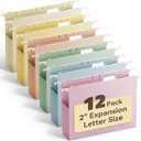 Ansook Letter Hanging File Folders Extra Capacity,Heavy Duty 2" Pastel Expandable Letter Size File Folder Hanging with Tabs,12 Pack Plastic File Cabinet Folders,Office School Hanging File Organizer