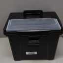 IRIS USA File Box with Lid File Organizer for Letter File w/ Organizer-Lid, Plastic Mobile Filing Organizer, Water Resistant Document Box, Portable File Box with Handle, Secure Buckle, Lockable, Black