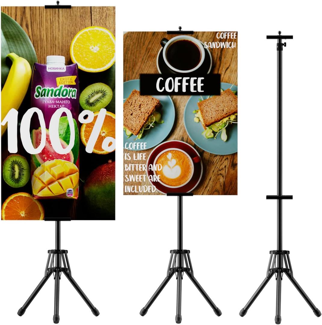 Poster Stands for Display - Floor Poster Board Holder Poster Display Stand Retractable Banner Stand Outdoor Sign Holder, Double-Side Tripod Height up to 80"（1pack）
