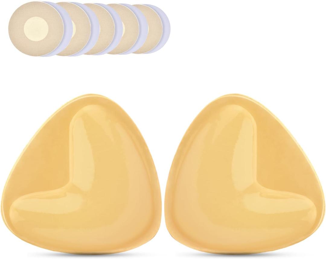 2 x Double Sided Sticky Bra Inserts, Self Adhesive Reusable Sticky Push Up Bra Pads Inserts for Breast Lift (Beige)
