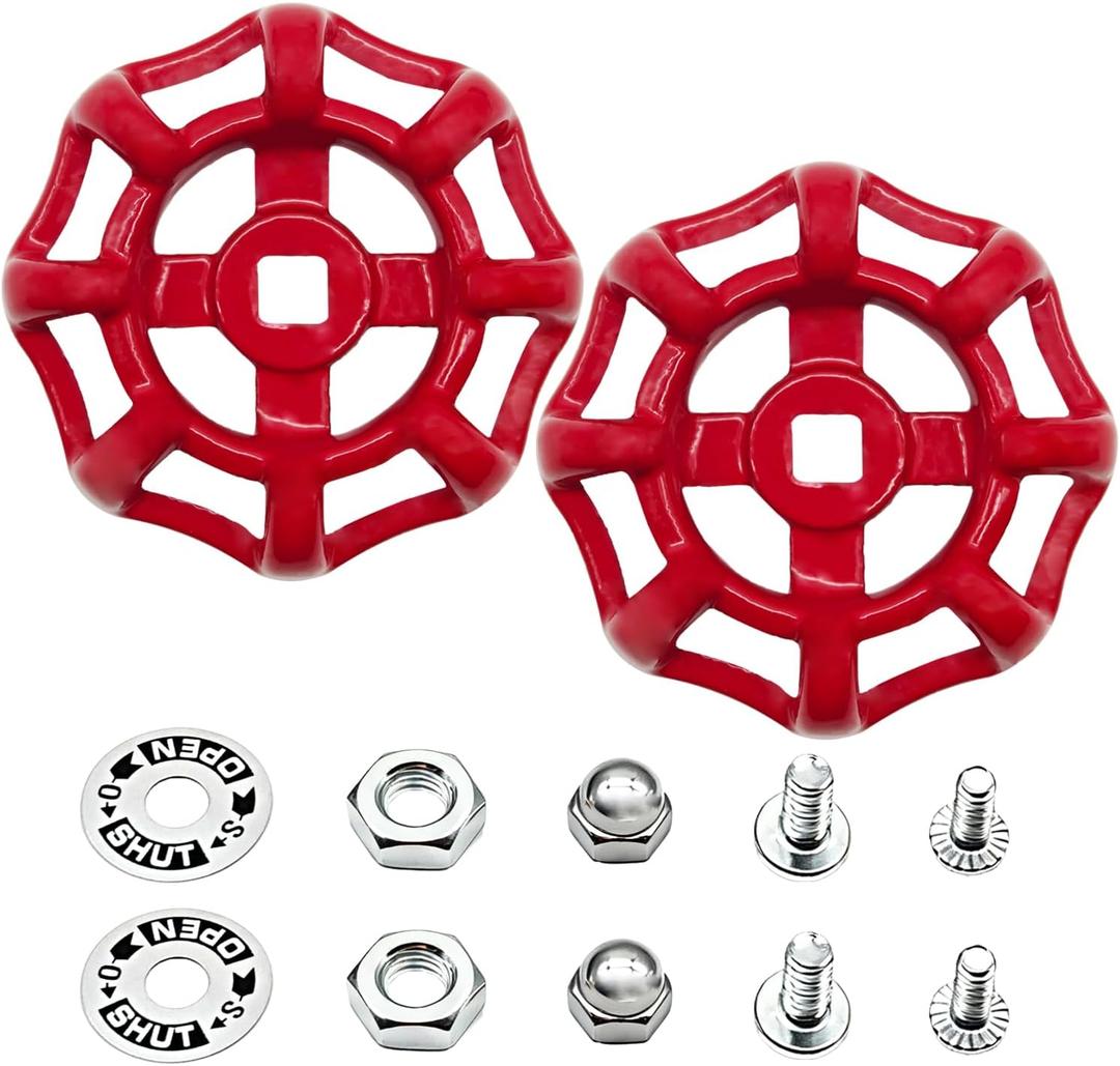 2 Pack Thickened Outdoor Faucet Handle with Screws Spacer Outdoor Water Faucet Handles Replacement Cast Iron Hose Bib Handle Replacement Outdoor Water Spigot Handle, 7mm x 7mm, Red