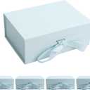 kaxilu Light Blue Gift Boxes with Ribbon Foldable Gift Boxes Set of 5 Magnetic Gift Boxes for Presentations and Groomsmen Proposal, Glossy Finish,8.7x6.5x3.5 Inches