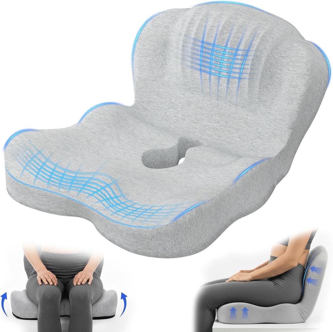 Urban Deco Memory Foam Seat Cushion, Office Chair Seat Cushion with L-Shaped Design, Ergonomic Back and Seat Pad Cushion for Car, Driving, Office, Grey