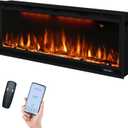 42 inch Smart Electric Fireplace with App Control, Wall Mount & in Wall recessed Fireplace Inserts, Multicolor Flame w/Realistic Log &Crystals, Overheating Protection and Timer, 750W/1500W, Black