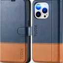 TUCCH Compatible with iPhone 14 Pro Wallet Case, Protective [TPU Shockproof Inner Shell], PU Leather [RFID Blocking] [4 Card Holder] Magnetic Stand Cover for iPhone 14 Pro 6.1", Brown & Dark Blue