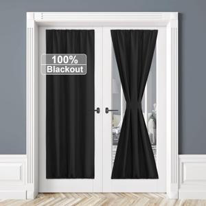 RYB HOME 100% Blackout Door Curtain Lightweight Portable and Easy to Install, Fully Room Darkening Privacy for French Door Kitchen Sidelight Window, W 25 x L 72, Black, 1 Panel