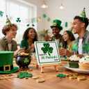 St Patricks Day Decoration - Happy Saint Patricks Day Accessories Decor, Wood Ceramic Table Desk Sign, Green Lucky Shamrock Home Office Spring Tiered Tray Decor Centerpiece