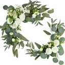 H&W 2pcs Artificial Wedding Arch Flowers for Wedding Sign, Floral Swag Dusty Decor for Reception Ceremony Backdrop(Willow Leaves-Peony-White)