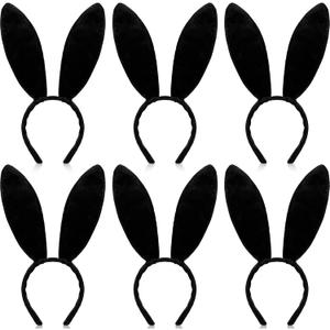 WILLBOND 6 Pieces Halloween Plush Bunny Ears Cute Bunny Headband for All-age Costume Cosplay Easter Christmas (Black)