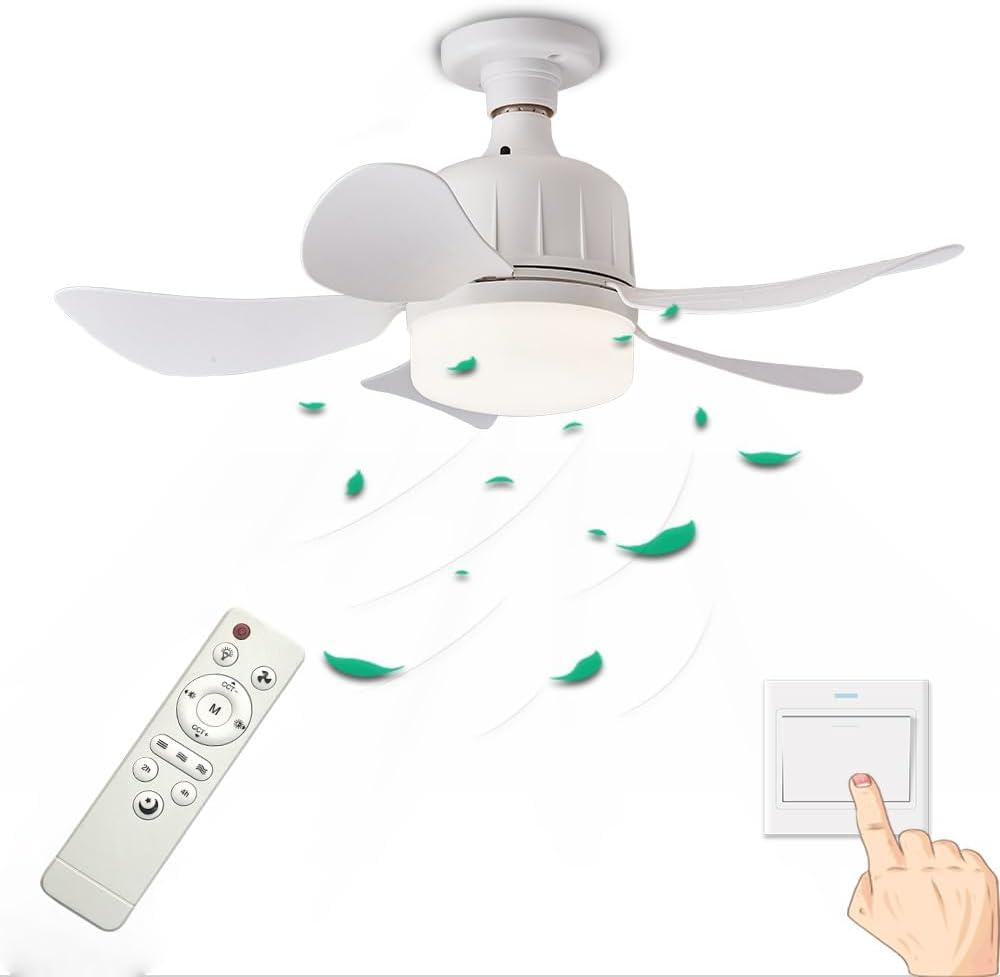1PCS New Screw Socket Fan E26/E27 Base with Light and Remote LED Small Fan, Ceiling Fan Replacement Unit for Home Bedroom, Kitchen, Balcony