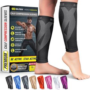 BLITZU Calf Compression Sleeve for Men & Women Footless Compression Socks Support Runners Leg Sleeve Shin Splints Pain Relief, Size L-XL