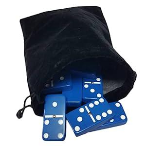 Marion & Co. Domino Double Six 6.Blue Tiles Jumbo Tournament Professional Size with Spinners in Black Elegant Velvet Bag