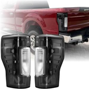 Tail Light Rear Lamps (Left + Right) Compatible with 2017-2019 Ford F250 F350 SuperDuty Pick Up Truck Super Duty HALOGEN & NO Blind Spot (SMOKE LENS WITH GUN METAL HOUSING)