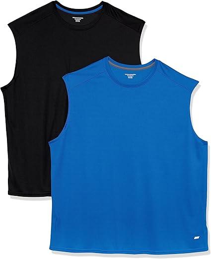 Amazon Essentials Men's Active Performance Tech Muscle Tank, Pack of 2 (Large, Blue /Dark Grey)