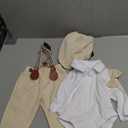 YUEMION Baby Boy Clothes Wedding Outfit Infant Tuxedo Gentleman Suits Dress Shirt+ Beret Hat +Suspender Pants +Bowtie 0-18M (0-3 Months, Beige)