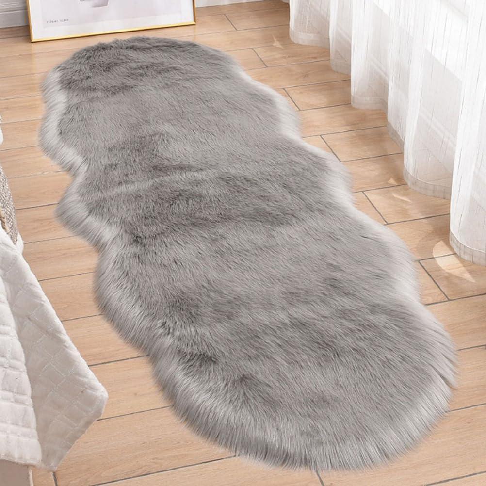 Ultra Soft Fluffy Rug for Bedroom, Faux Sheepskin Fur Rug, High-Density Cushion Carpet for Living Room Office Home Decorative,F,60 * 200cm Gray