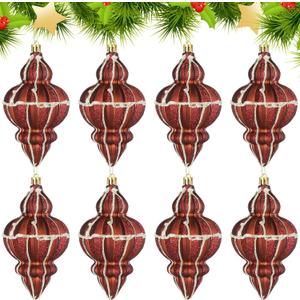 Soulchen Brown 8 Pcs 5.1 Inch Shatterproof Finial Christmas Ornaments Rustic Finial Vintage Ornaments Xmas Hanging Decor Christmas Tree Decorations for Holiday Farmhouse Home Decoration