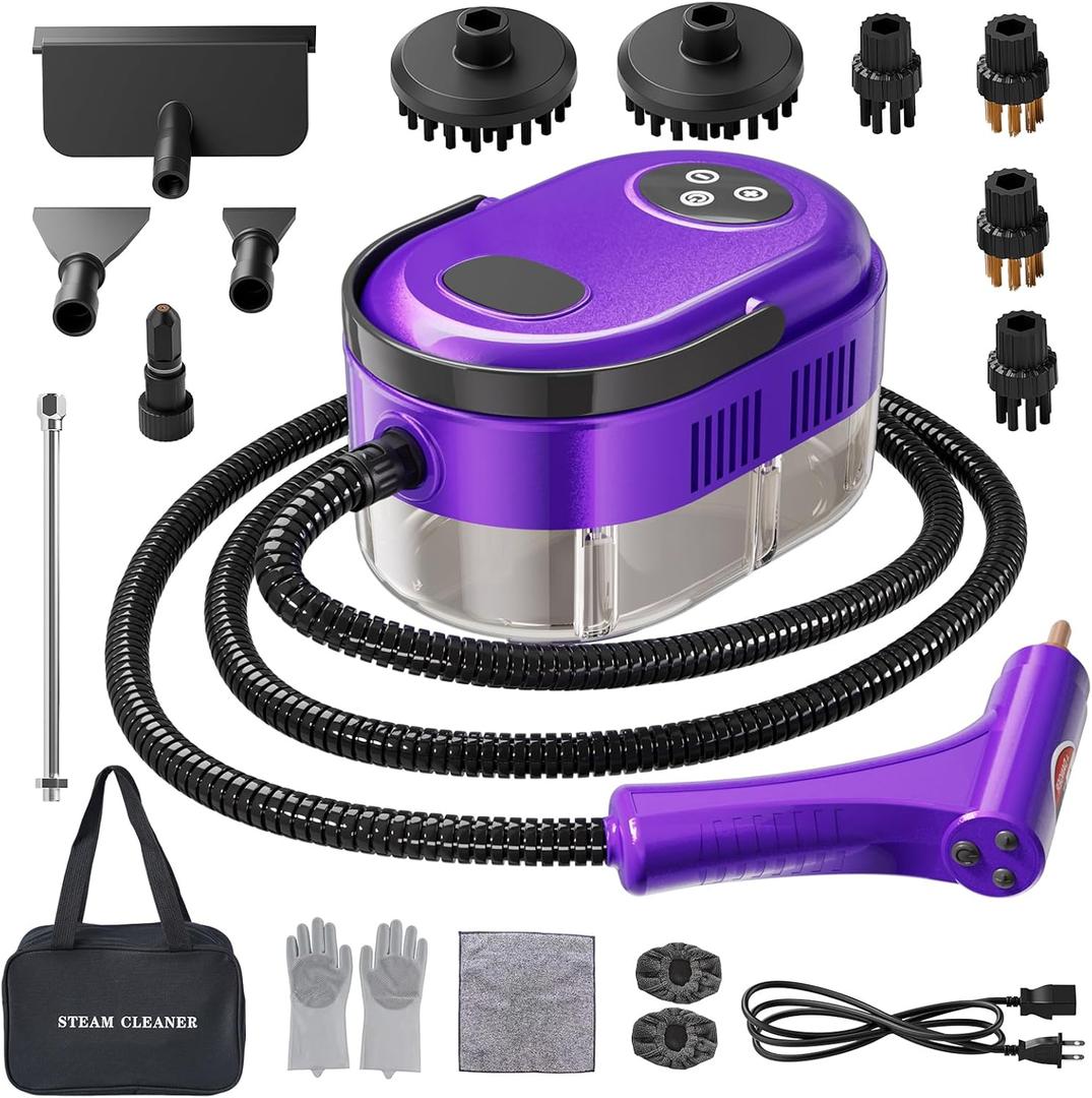 Handheld Steam Cleaner, 10s Fast Handheld Heating Steamer for Cleaning 15-in-1 High Pressure Steam Cleaner for Home & Kitchen, Grease, Grout, Tile,Floor,Couch and Car (Purple)