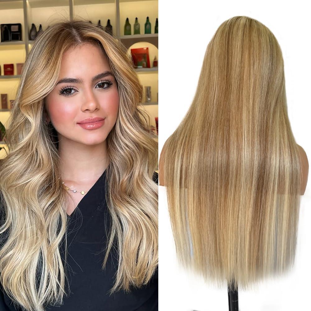 Belaved 8B60A 13x6 Ombre Lace Front Wigs Human Hair for Women Balayage Highlights HD Straight Lace Frontal Wigs Human Hair 180% Density Pre Plucked Bleached Knots Glueless 20inch (#13x6 Ash Brown to Platinum Blonde)
