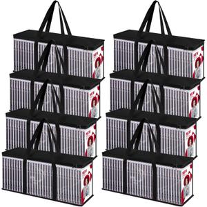 QTLCOHD 8 Pack DVD Storage Bags, Clear Blu Ray Storage Bags with Handle and Zipper, Media Organizer Holder for CDs, Movie Cases, VHS Box, Video Game Disks, Grey (40 Each)