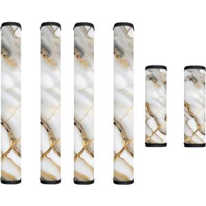 6 PCS Refrigerator Door Handle Covers Water-Resistant Kitchen Appliance Decors Handles Anti-Static Anti-Skid Protector Keep Off Stains Dust Fingerprint, Marble Gold Gray White