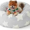 LE SURE Shown on TV Donut Medium Dog Bed - Round Cat Beds for Indoor Cats Calming Bed Gift for Pets, Cute Modern Beds with Jacquard Shaggy Plush & Anti Slip Bottom, 30 Inch, Ice Melt (Bow Ice Blue)