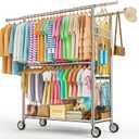 Heavy Duty Clothes Rack Load 1060LBS, Four Rods Rolling Clothing Racks for Hanging Clothes, Rolling Garment Rack With Sturdy Wheels Shelves Hooks, Portable & Adjustable Commercial Garment Rack, Silver (20.0" x 60.6" x 72.8"(4 Rods))