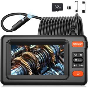 Dual Lens Endoscope Camera with Light, 1920P HD Borescope Camera with 4.3" LCD, 8 Adjustable LEDs, 16.4FT Semi-Rigid Cable & 32GB Card-IP67 Waterproof Inspection Borescope for Sewer/Drain/Pipe(Black)