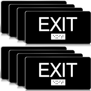 8 Pcs ADA Compliant Exit Sign with Tactile Braille 6 x 3 Inch Plastic Exit Sign for Business with Adhesive Mounting Strips for Indoor Outdoor Office Buildings Workplace