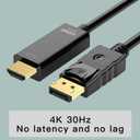 4K DisplayPort to HDMI Cable 6ft, One-Way Uni-Directional Transmission DP 1.2 to HDMI 1.4, Compatible with HP, ThinkPad, AMD, NVIDIA (DP to HDMI Only)