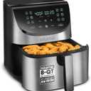 Gourmia Air Fryer - 8 Qt Extra Large Capacity, FryForce360, Digital Display with 12 Presets, Roast, Bake, Broil, Dehydrate, Dishwasher Safe Accessories, Stainless Steel, 8 Quart