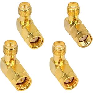 4PCS SMA RPSMA 90 Degree Adapter Kit SMA to RPSMA Right Angle Connector Elbow RF Coax Connector Low Loss for 3G 4G LTE Antenna/FPV Drone-Gold Plated