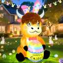 Easter Inflatable Outdoor Decorations 5FT Cute Highland Cow Holding Eggs Inflatables Blow Ups for Yard Garden Lawn Outside Spring Holiday Party Home Decor with LED Lights
