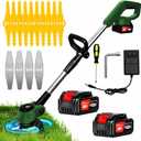 Electric Weed Wacker Cordless, Electric Grass Trimmer 21V 4.0Ah Battery Powered Weed Trimmer, 3 in 1 Lightweight Brush Cutter/Edger/String Trimmer with 2 Types Blade & for Garden and Yard Lawn (Green)