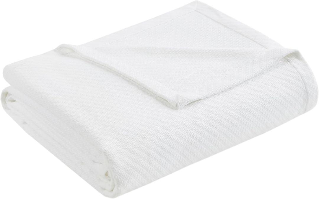 Madison Park Liquid Cotton Luxury Blanket Premium Soft Cozy 100% Ring Spun Cotton For Bed , Couch or Sofa, Twin, White