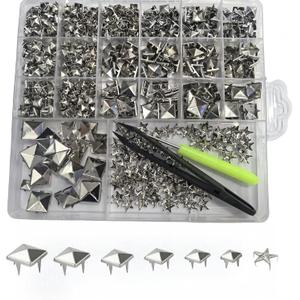 Uliche 820 Pcs Square Pyramid&Star Four-jaw Studs for Clothing,Punk Rivet Kit,Spikes and Studs for Leathercraft Accessories,DIY Craft Decoration for Punk Style Clothes Belts Bags Shoes Dog Collar