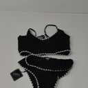 ZAFUL Women Tankini Set, Ribbed High Cut Surplice Swimsuit Bathing Suit with Spaghetti Straps M, 8-black-whip Stitch