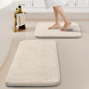 H.VERSAILTEX Bathroom Rugs Sets 2 Piece, Soft Absorbent Memory Foam Bath Mats Set, Dry Fast Bath Mat, Machine Washable Bath Rug Set for Bathroom, 17x24+32x20 Inches, Ivory
