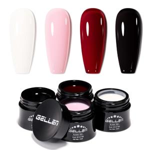 GELLEN Builder Gel for Nails - 4 Colors Red Black Pink Milky Jelly White Nail Extension 10 In 1 Hard Gel Sculpting Apex Building Salon at Home for Beginner & Professional, UV & LED Lamp Cured