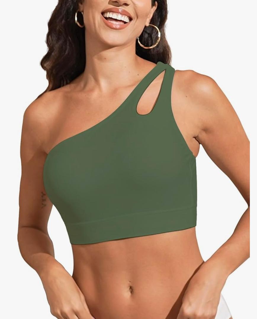 Womens Bikini Tops Push Up Bathing Suit Top One Shoulder Swimsuit Tops Full Coverage Swim Top Only XS