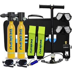 DEDEPUS3000 Mini Scuba Diving Tank Equipment, Cylinder with 10-15 Minutes Capability, 0.5 Litre Capacity Refillable Design, Used for Underwater Diving Breathing Training (Yellow)