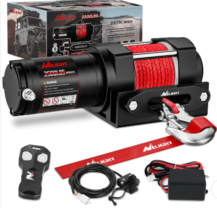 3500 lb Electric Winch for ATV UTV Trailer Boat Synthetic Rope Winch 12V DC Off Road Towing Winches with Wireless Remote Mounting Bracket
