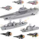 Model Military Naval Ship Aircraft Carrier Toy Play Set with Small Scale Model Planes, Battleship and Supply Ship Included