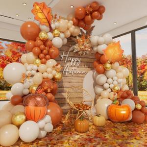 Fall Balloon Arch Kit for Birthday, Fall Thanksgiving Decorations, White Sand Metallic Gold Light Orange Thanksgiving Balloons Arch Kit, Little Pumpkin Burnt Balloon Arch Kit