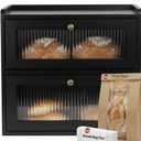 Bread Box for Kitchen Countertop - Wooden 2 Tier Bread Box with 10x Bread Bags and 10x Bread Bag Ties Vintage Breadbox Bread Storage Container Farmhouse Food Organizer Pantry Shelf (Black)