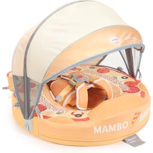 Mambobaby Float Upgrade Add Tail Baby Float with Canopy for Infant Waist Swimming Ring Swim Trainer Non-Inflatable Floats Toys with Adjustable Safety Strap (Orange - Pizza)
