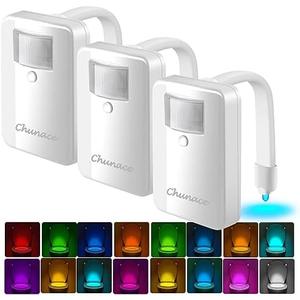 Chunace 3 Pack Toilet Night Lights with Motion Activated Sensor, 16 Colors LED Nightlight Inside Bowl, Cool Stuff for Bathroom Accessories Decor, Unique & Funny Housewarming Gadgets for Men/Kids 2025